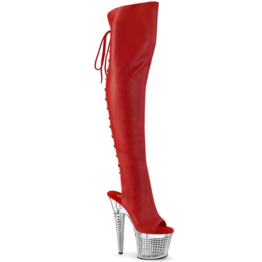 Red Thigh High Platform Boots | SPECTATOR-3019 Chrome Studded Heels | Exotic Dancewear & Stage Footwear | Rosario’s Boutique