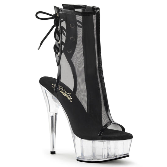 Mesh Peep Toe Platform Booties | DELIGHT-1018MSH Sheer Ankle Sandals with Clear Heel | Exotic Pole Dance Footwear | Rosario’s Boutique