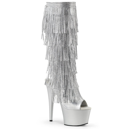 Silver Fringe Rhinestone Boots | ADORE-2024RSF Crystal Thigh-High Dance Platform Shoes | Performance Pole Dance Heels | Rosario’s Boutique