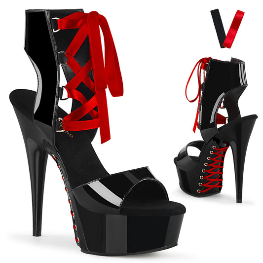 Black Patent Corset Lace-Up Sandals | DELIGHT-600-14FH Red Ribbon Heels | Performance & Pole Dance Platform Shoes | Rosario’s Boutique