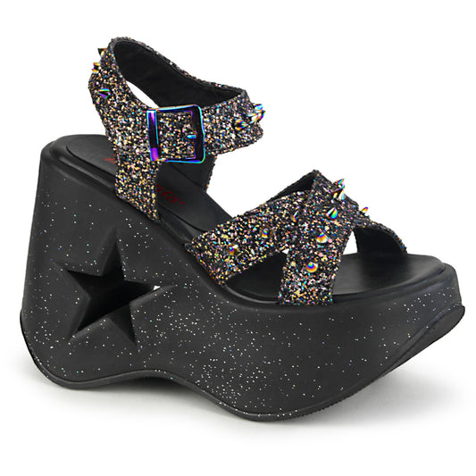DYNAMITE-02 Glitter Star Platform Sandals | Holographic Studded Wedge Heels | Festival & Alternative Fashion Shoes | Rosario’s Boutique