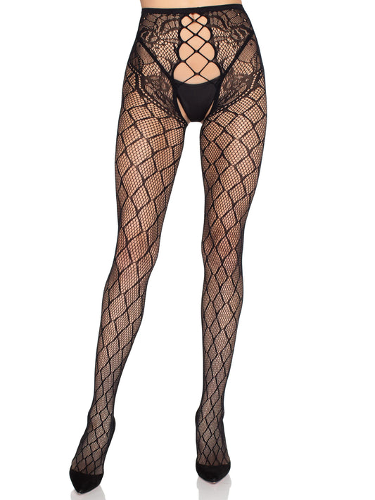 1966 O/S -- BLACK
Faux Layer Net Tights with Crotchless Floral Panty