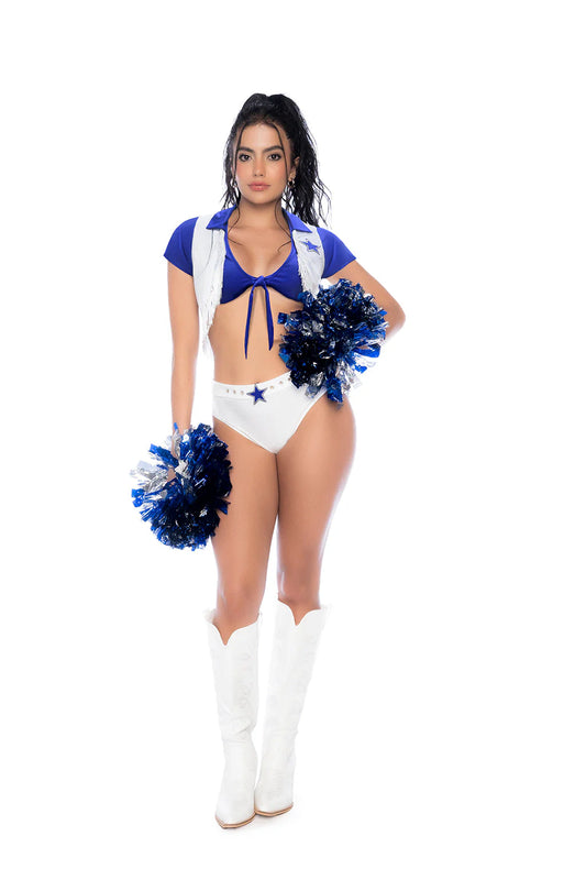 60045 Cheerleader 2PC front tie with Fringes and high waisted bottom.
