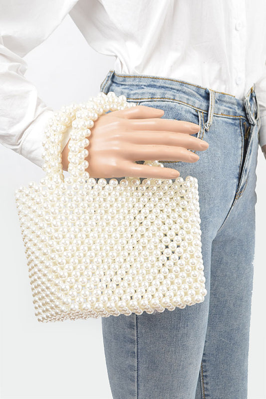 Hand Made Faux Pearl Bead Small Tote Bag