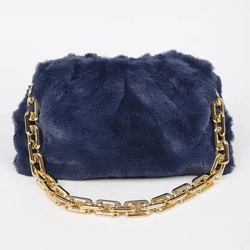 Faux Fur Crossbody Navy Bag