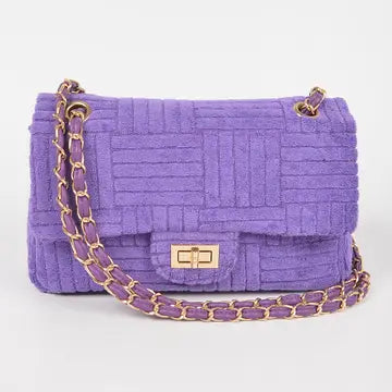Embossed Micro Fiber Flap Shoulder Bag Purple