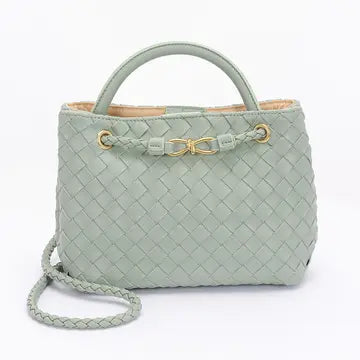 Faux Leather Braided Top Handle Bag Mint