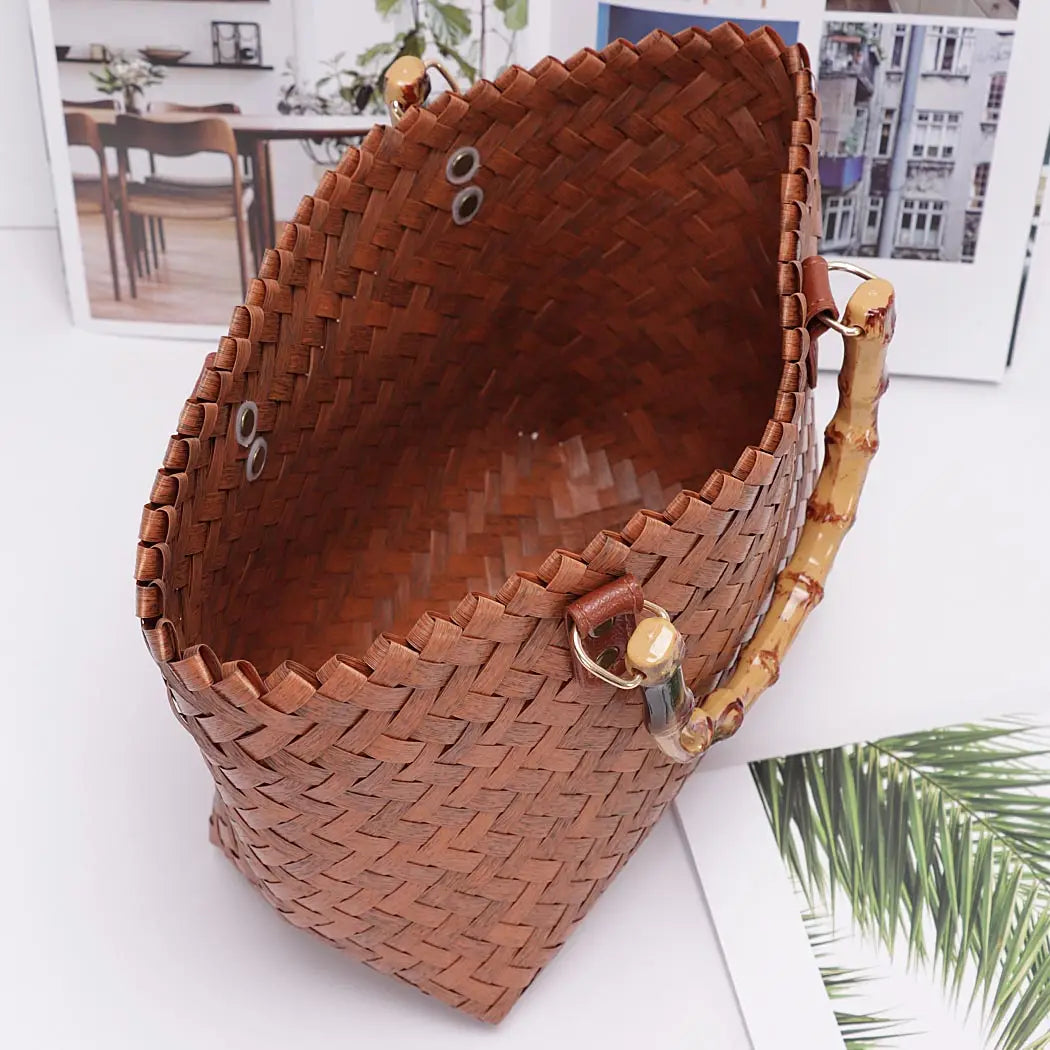 Pvc Braided Top Handle Bag Brown