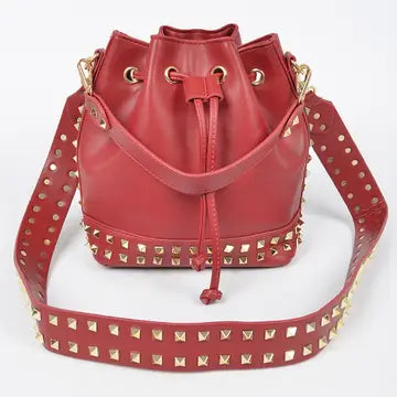 Red Studded Bucket Cross Body Bag