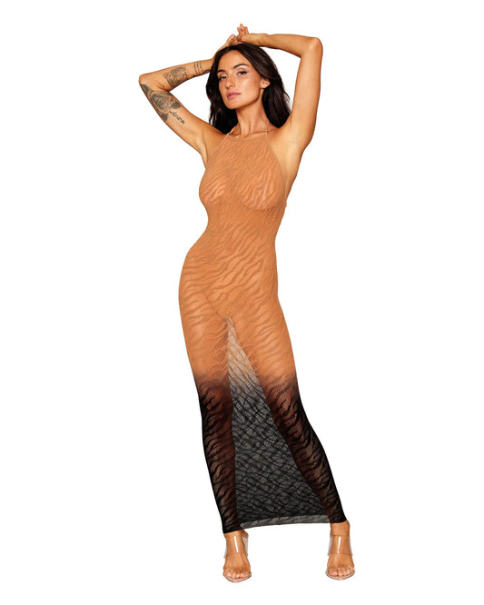 0488 Dreamgirl Seamless Zebra Knit Design Bodystocking Gown with Two-Tone Ombre Color