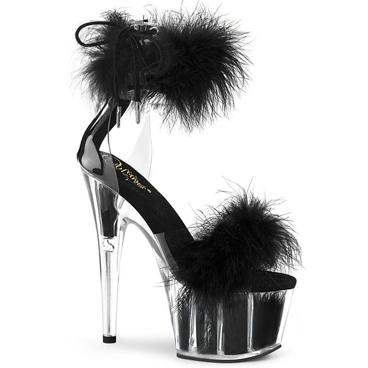 Black Marabou Feather Platform Heels | ADORE-724F Exotic Dance Sandals | 7-Inch Transparent Heel | Rosario’s Boutique
