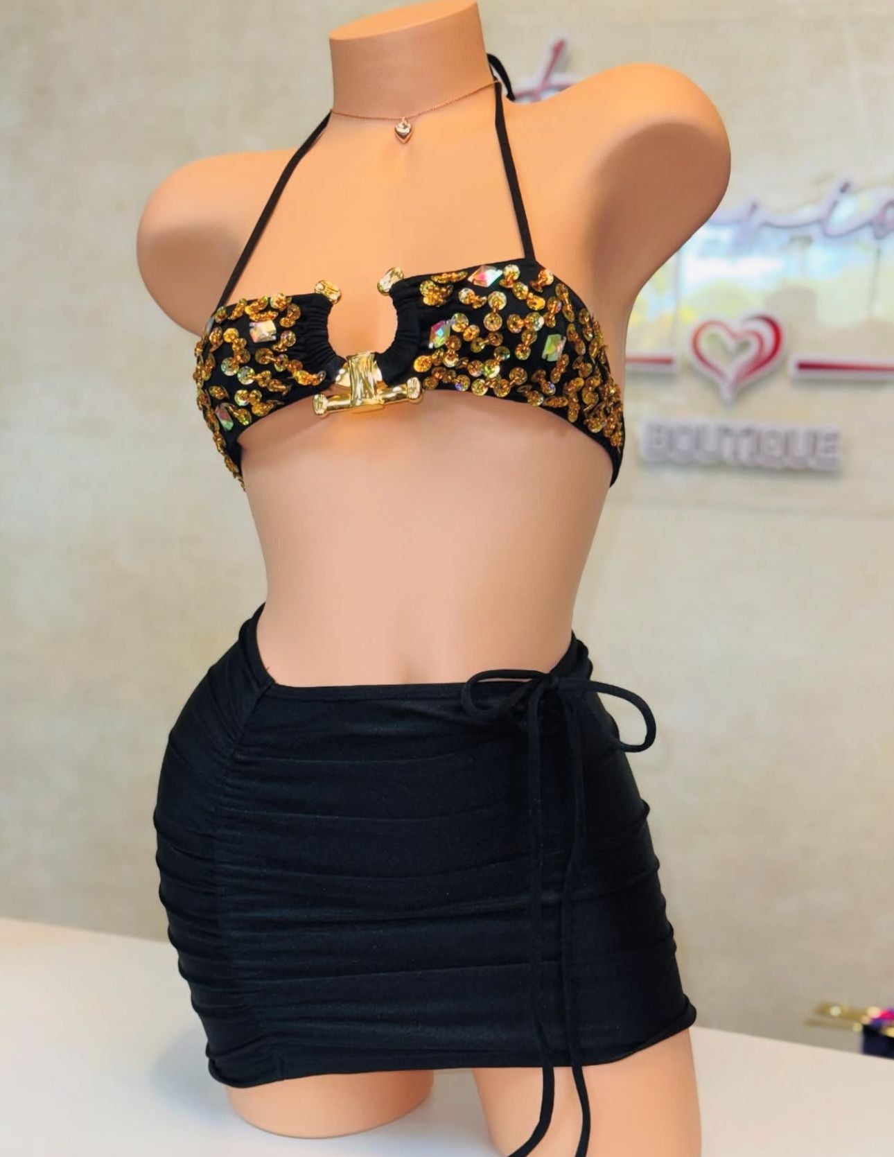 Angela 2PC blank and Gold skirt set - free size