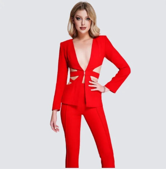 Two pieces blazer and pants red suit