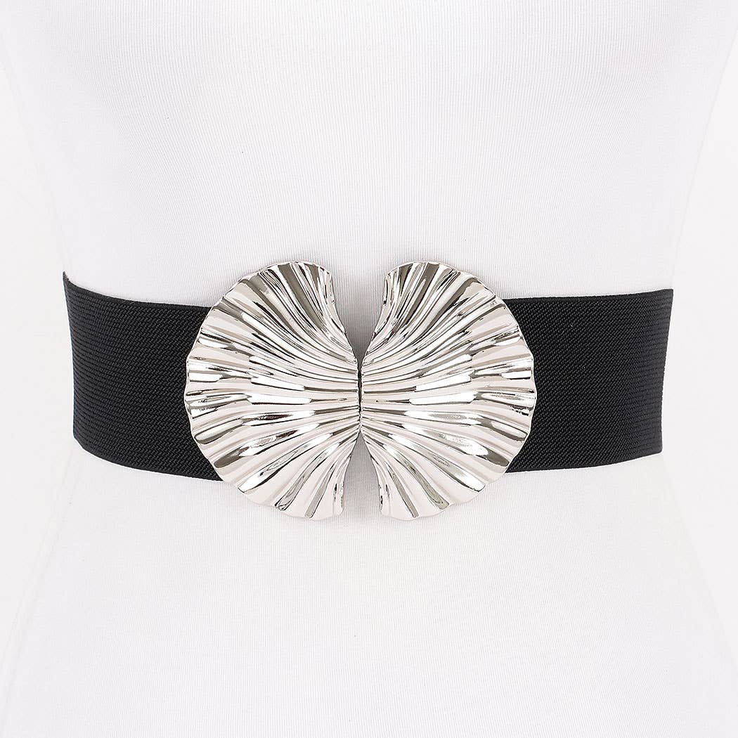 Double Metal Shell Buckle Stretch Belt
