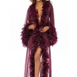 Feather Long Robe lingerie Zinfandel