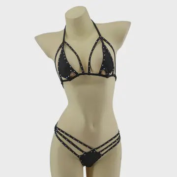 Strappy Cut Out 2 Pc Rhinestone Bikini