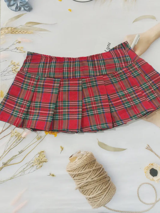 Plaid Mini Skirt, Side Zipper Play Costume Babydoll