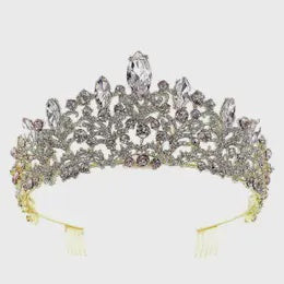 Floral Marquise Top Point Tiara Gold-Pink