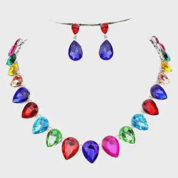 Pear Crystal Necklace Set Multi colors