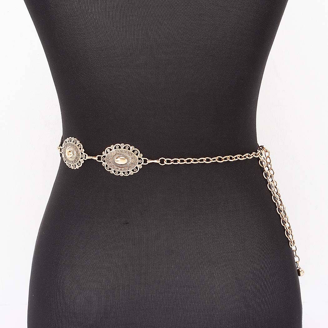 Lace Pattern Medallion Chain Belt