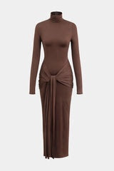 Wrap Ruched High Neck Dress