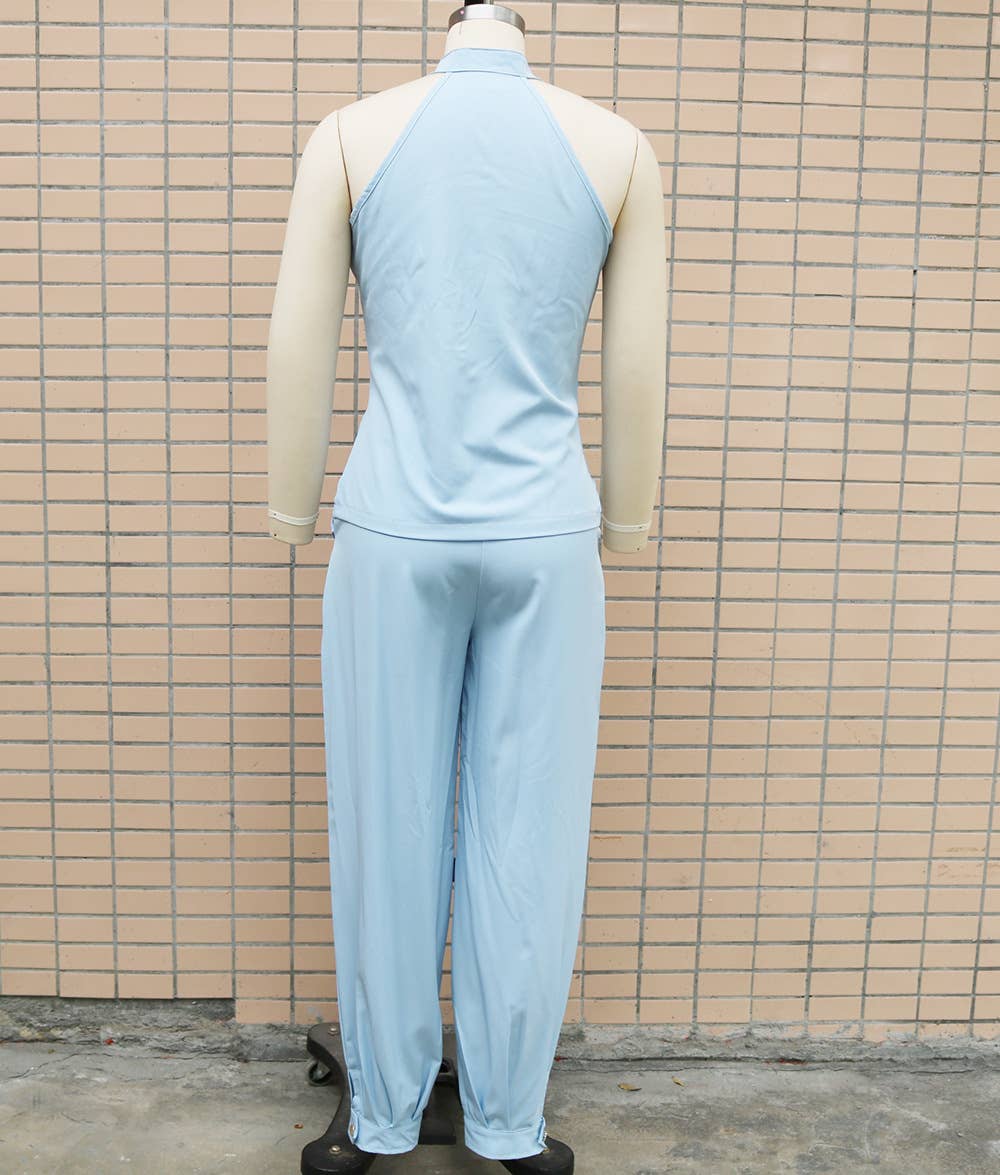 Sleeveless halterneck tank top pants set