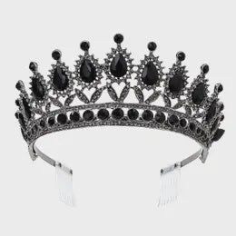 Flowers Casting Rhinestone Tiara Black