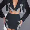 Half Skirt Luxury Black Jacket Two Piece Skirt Set