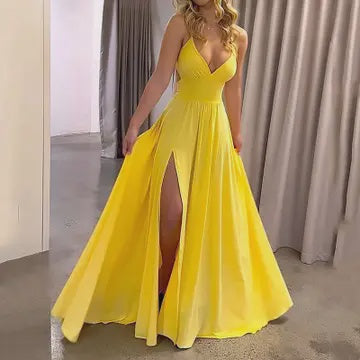 Up Slit Suspender Maxi Dress yellow