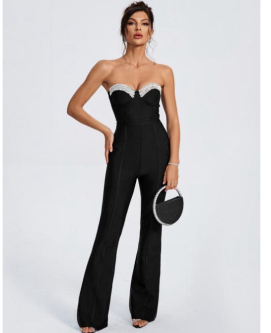 Long black elegant romper