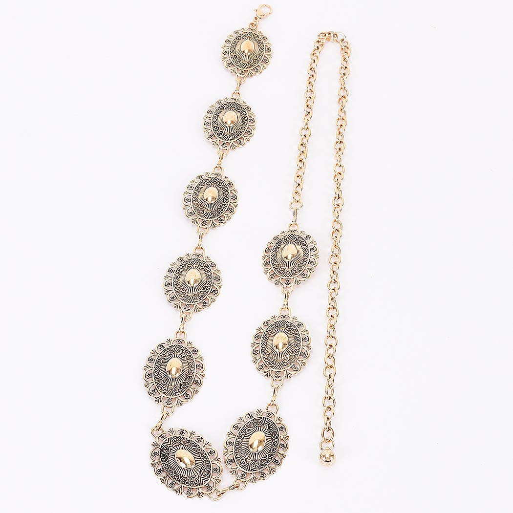 Lace Pattern Medallion Chain Belt