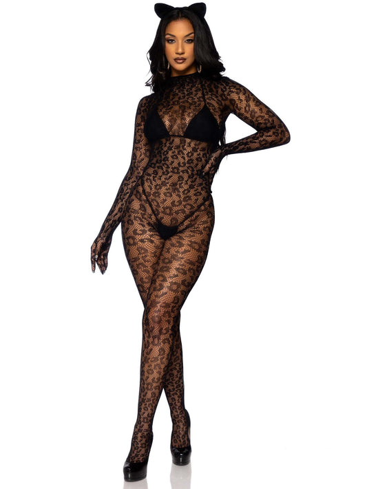 89891 leopard net gloved catsuit.